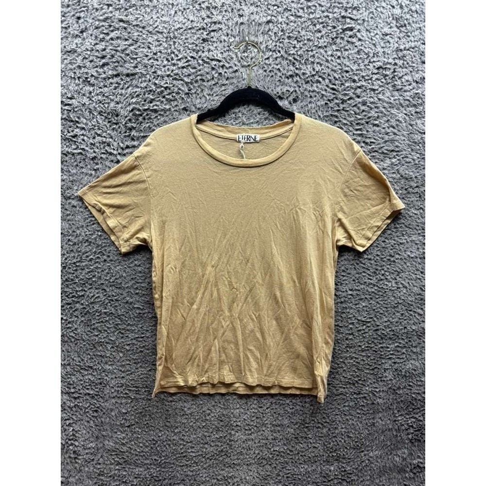Eterne Cotton-Blend Fitted Crew Neck Short Sleeve T-Shirt Taupe Womens Size XS